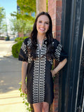 Black Embroidered Puff Sleeve Dress