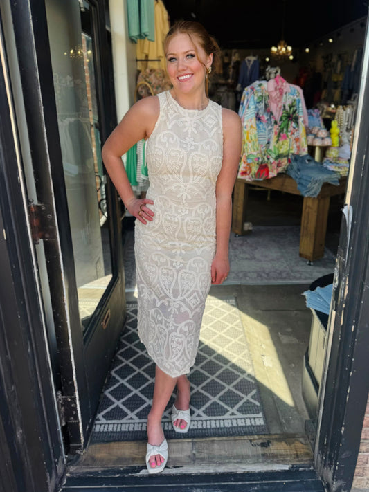 English Rose Beige Sleeveless Maxi Dress