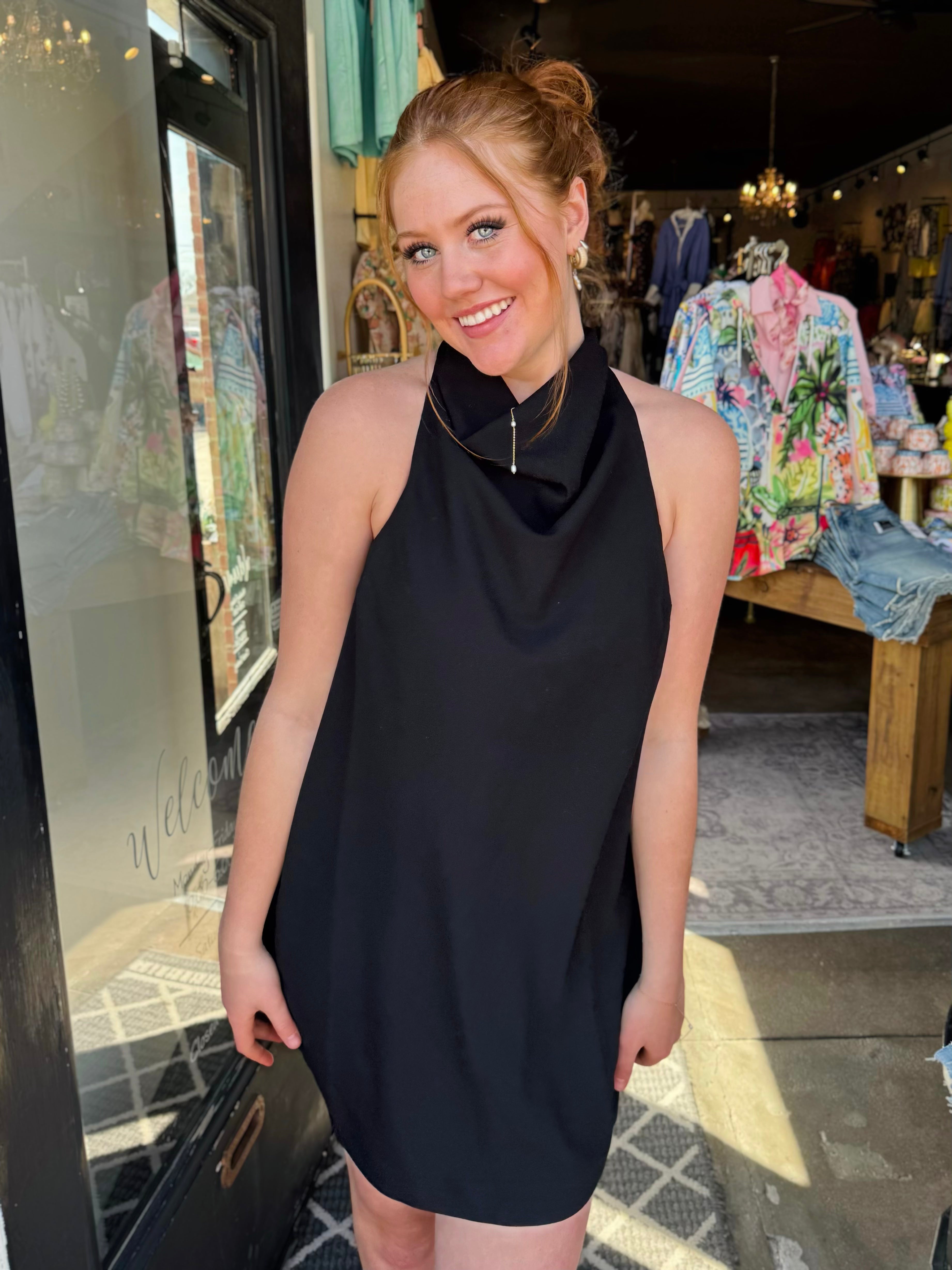 English Rose Black Mini Halter Dress