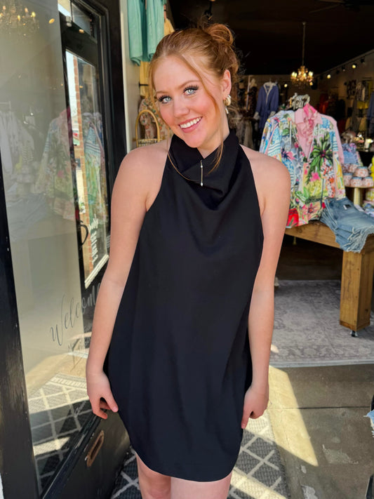 English Rose Black Mini Halter Dress