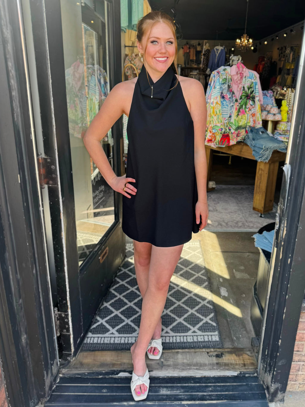 English Rose Black Mini Halter Dress