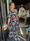 Black White One Shoulder Pattern Maxi Dress