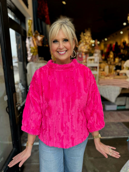 Ivy Jane Cerise Poof Sleeve Fur Popover