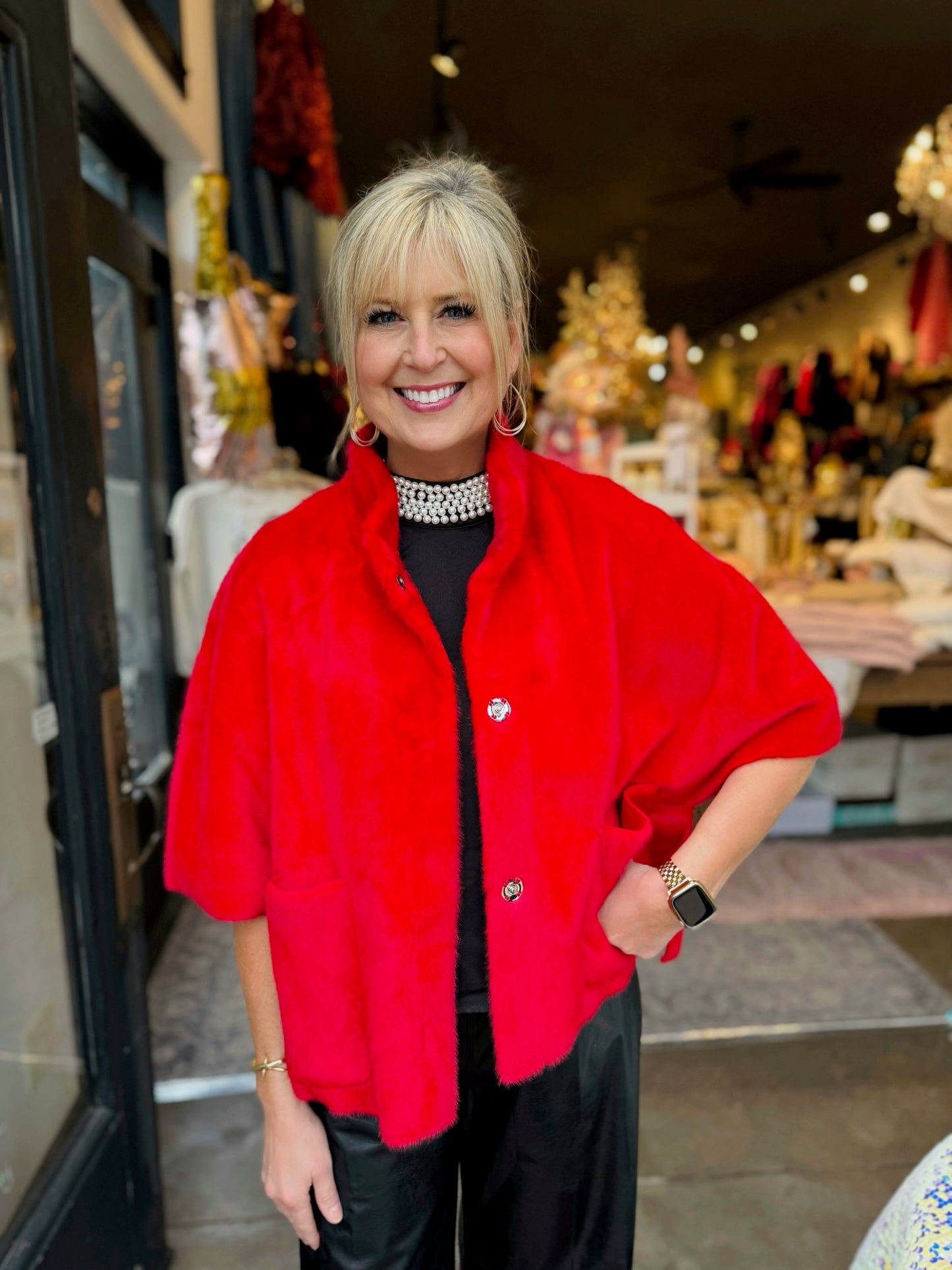 Ivy Jane Red Faux Capelet Jacket