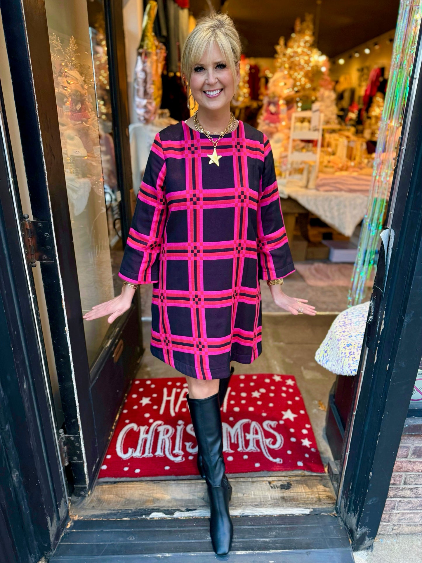 Ivy Jane Black Plaid Shift Dress