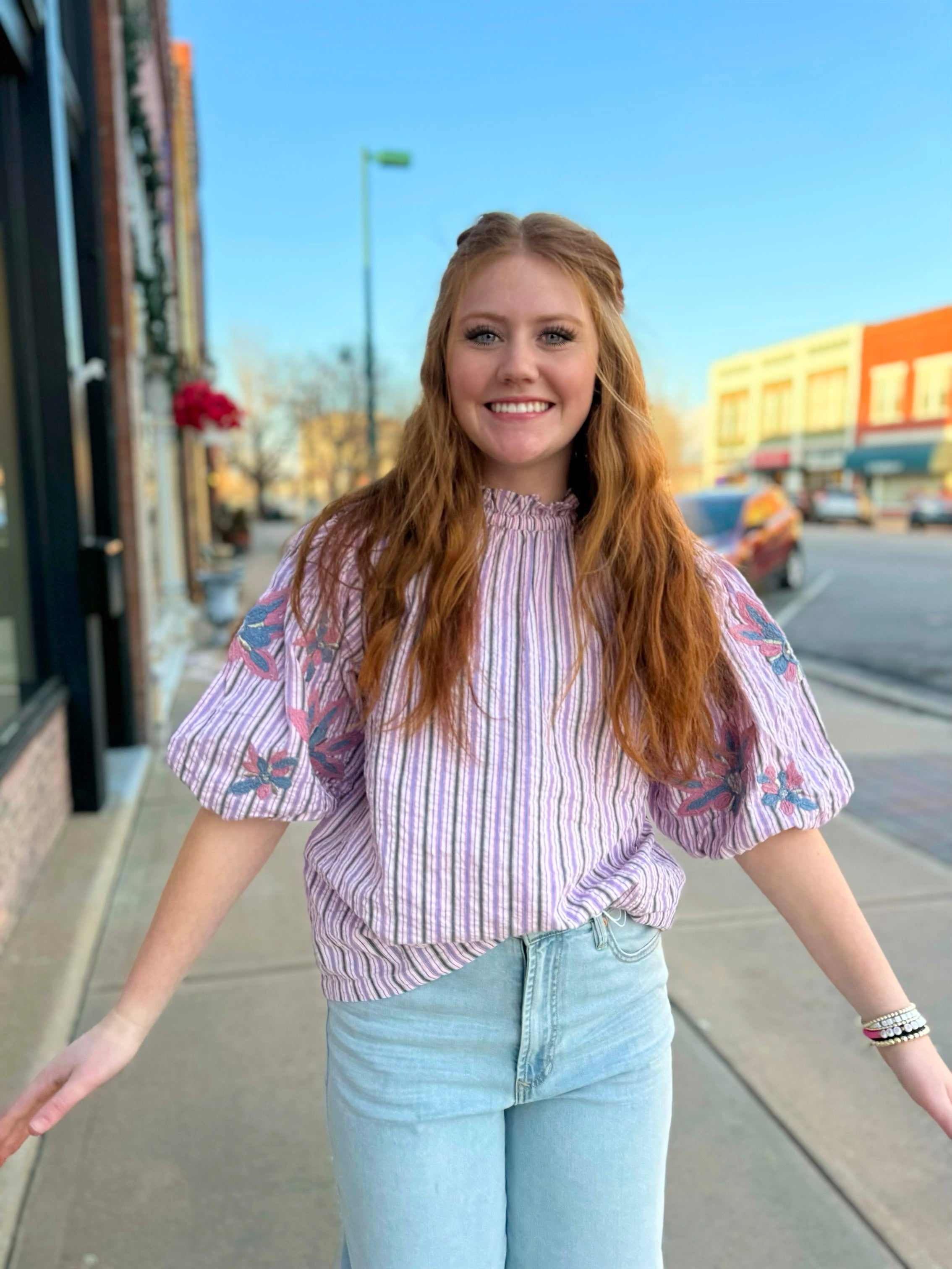 Ivy Jane Seersucker Floral Top Lilac