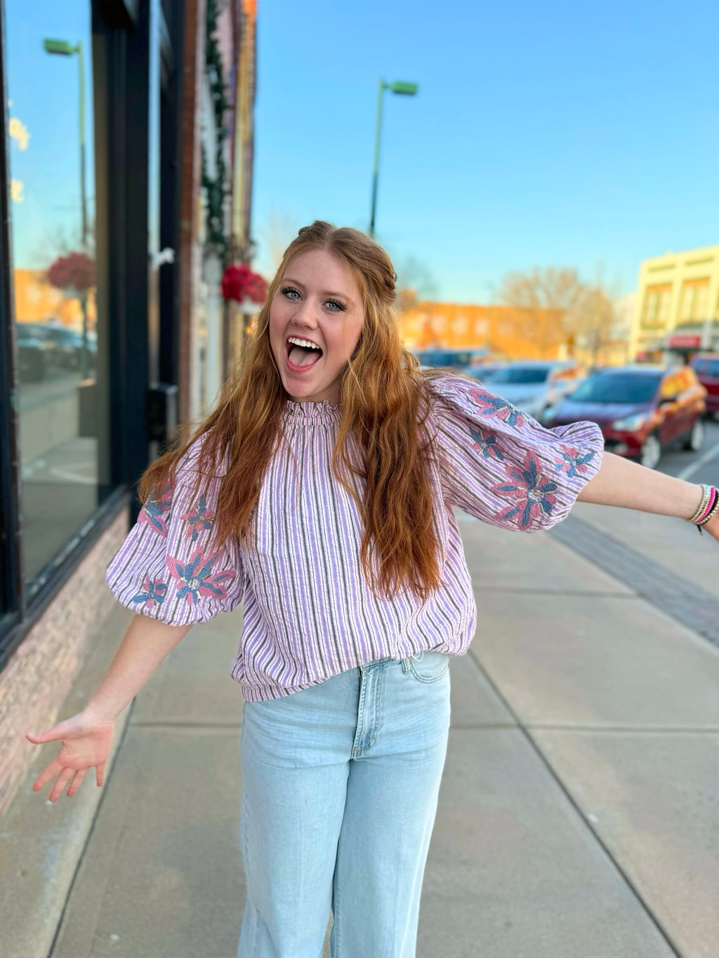 Ivy Jane Seersucker Floral Top Lilac