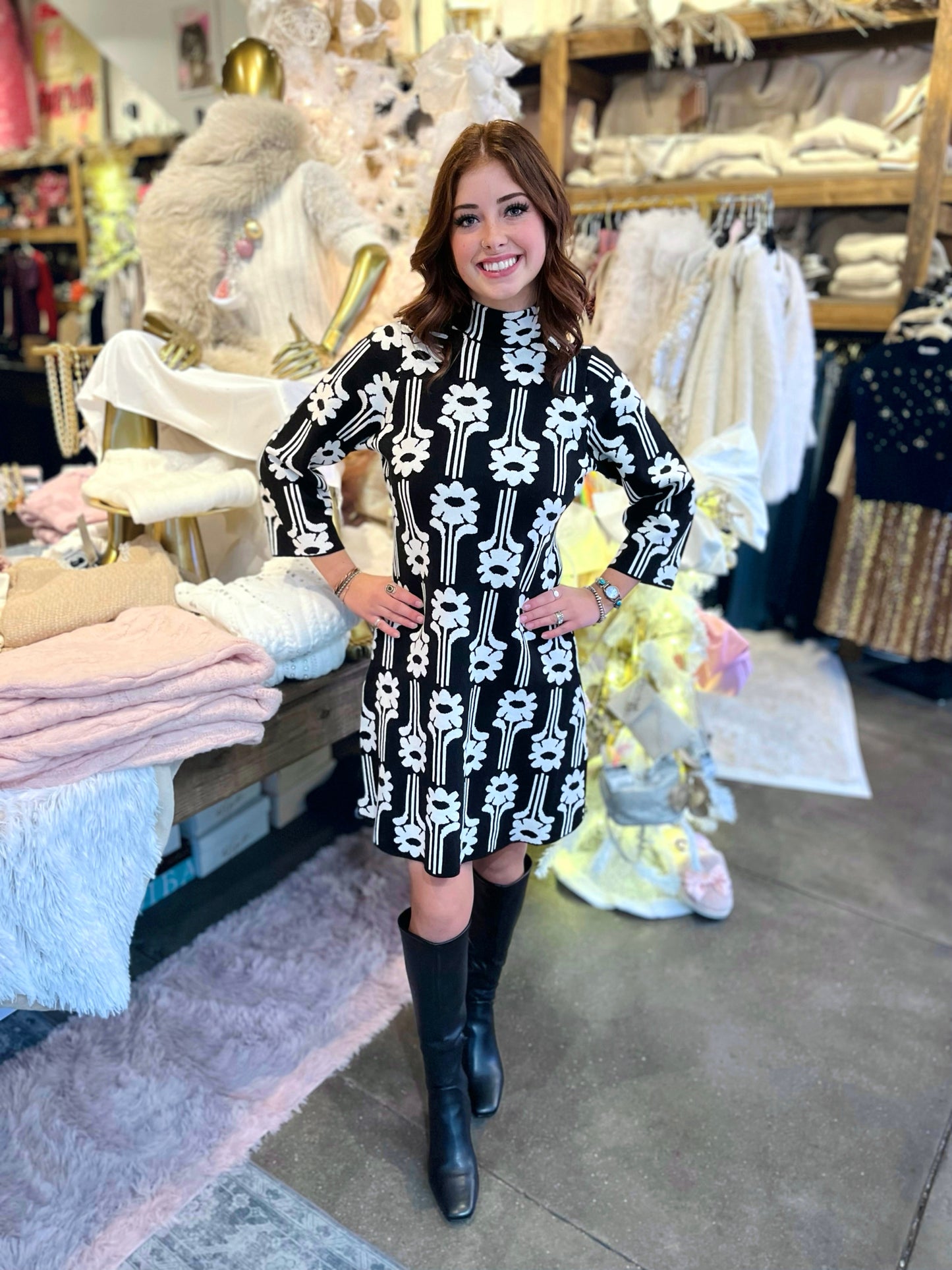 Uncle Frank Black Power Flower Knit Dress