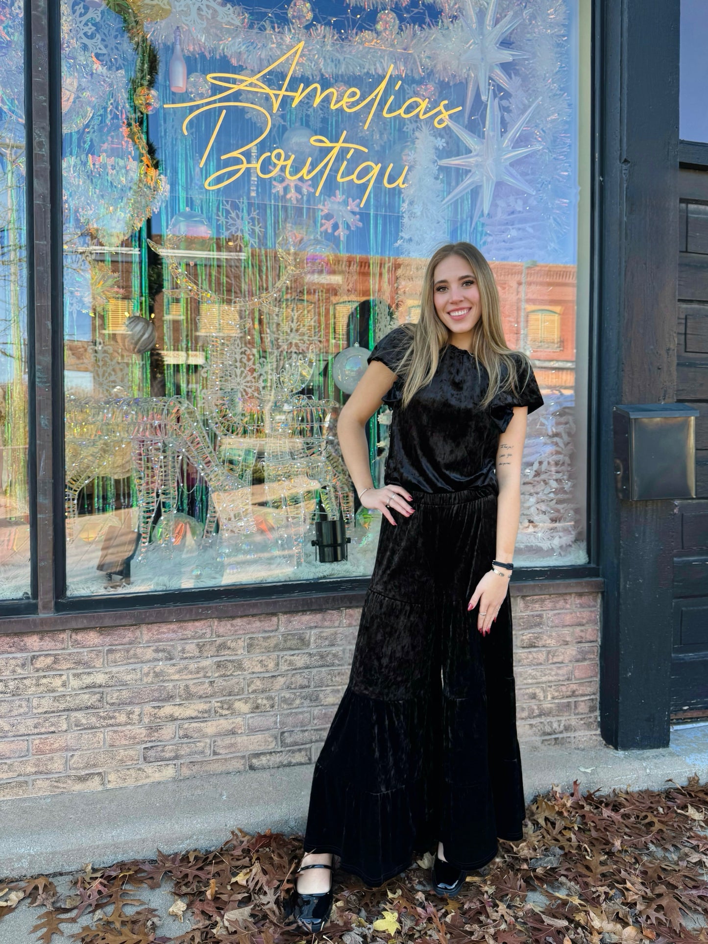 Ivy Jane Black Velvet Flounce Blouse