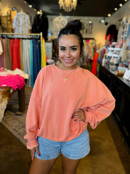 Coral Washed Sweatshirt Top