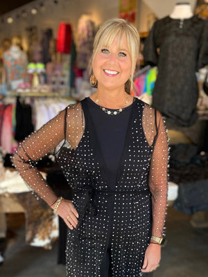 Endless Pearls Black Front Tie Duster