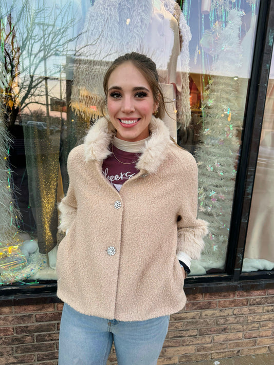 Ivy Jane Ivory Boucle Fur Trim Jacket