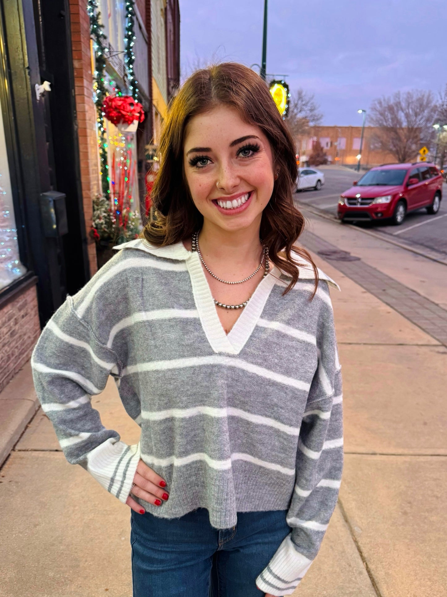 Grey Ivory Stripe Sweater W1337