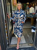Lior Beige Blue Swirl Alina Easy Fit Dress W Cuff Details