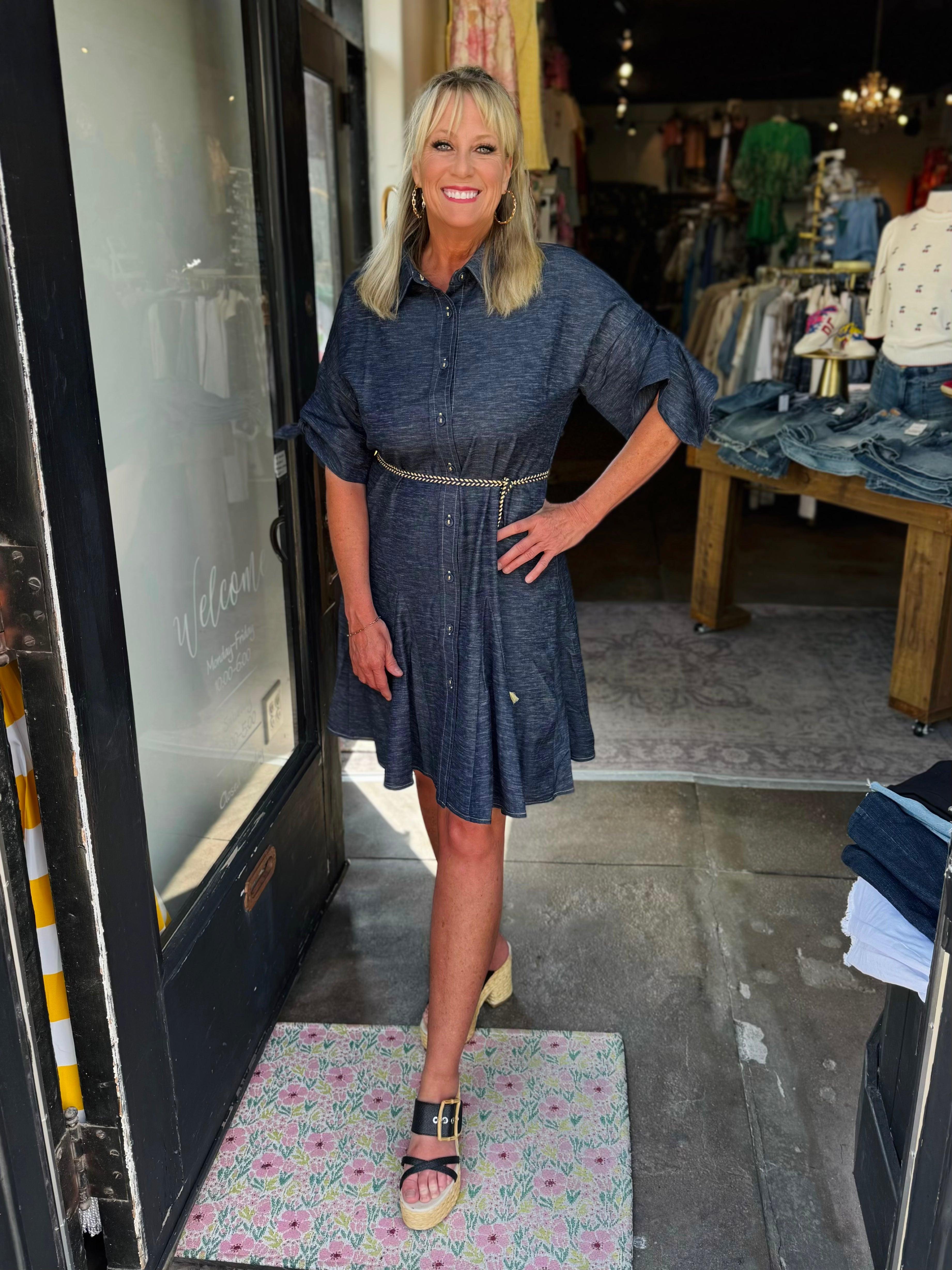 Lior Denim Dress W Waist Tie And Flounce Bottom