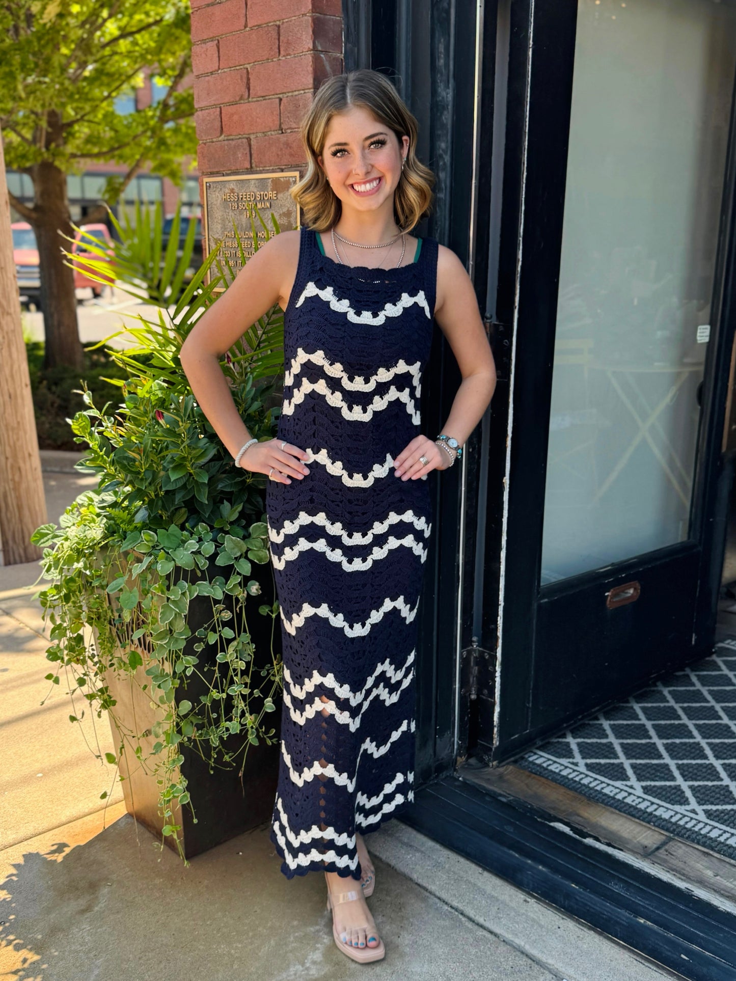 Charlie B Navy Crochet Sleeveless Maxi Dress