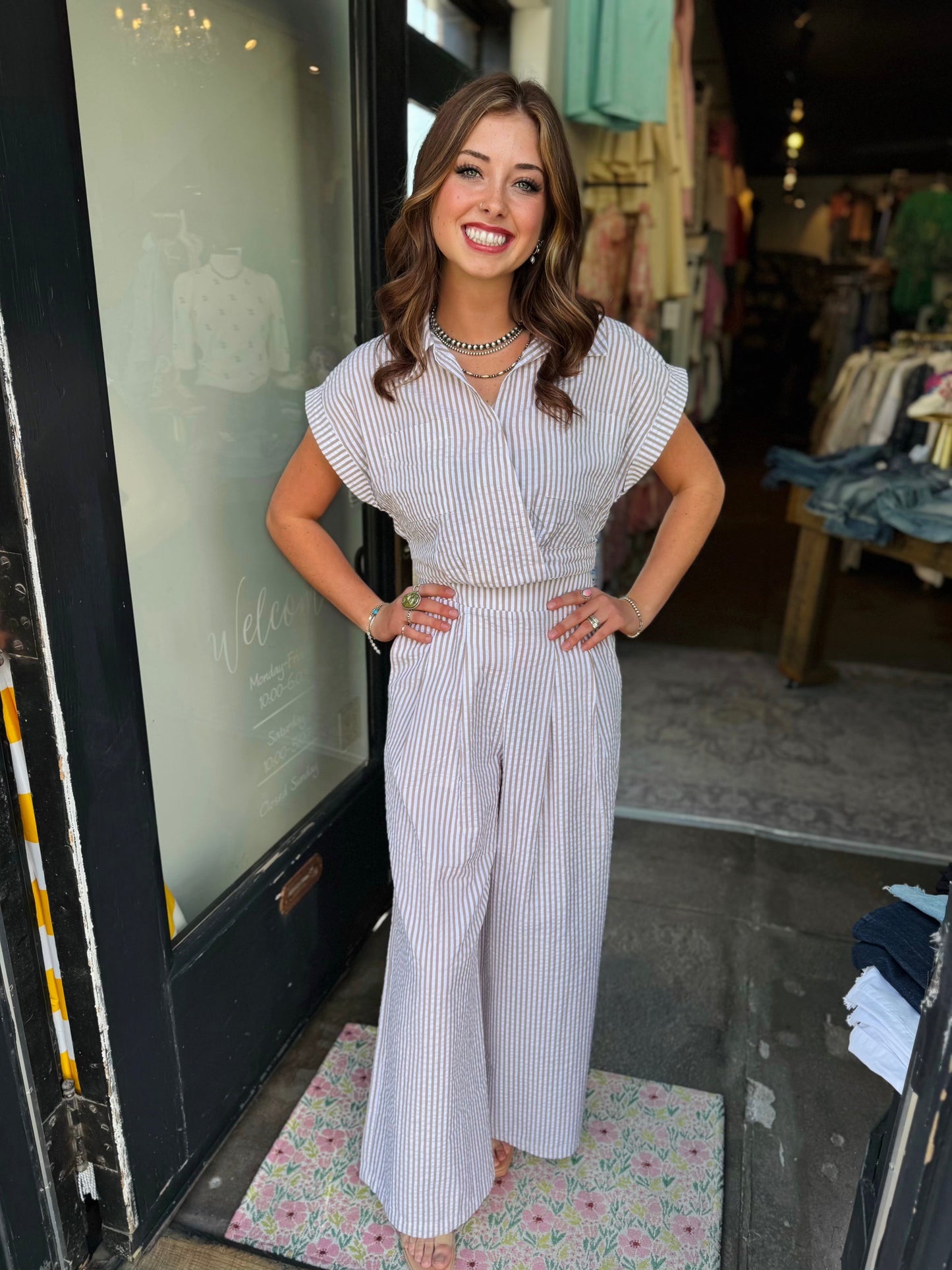 Apricot Stone Stripe Pleat Trouser