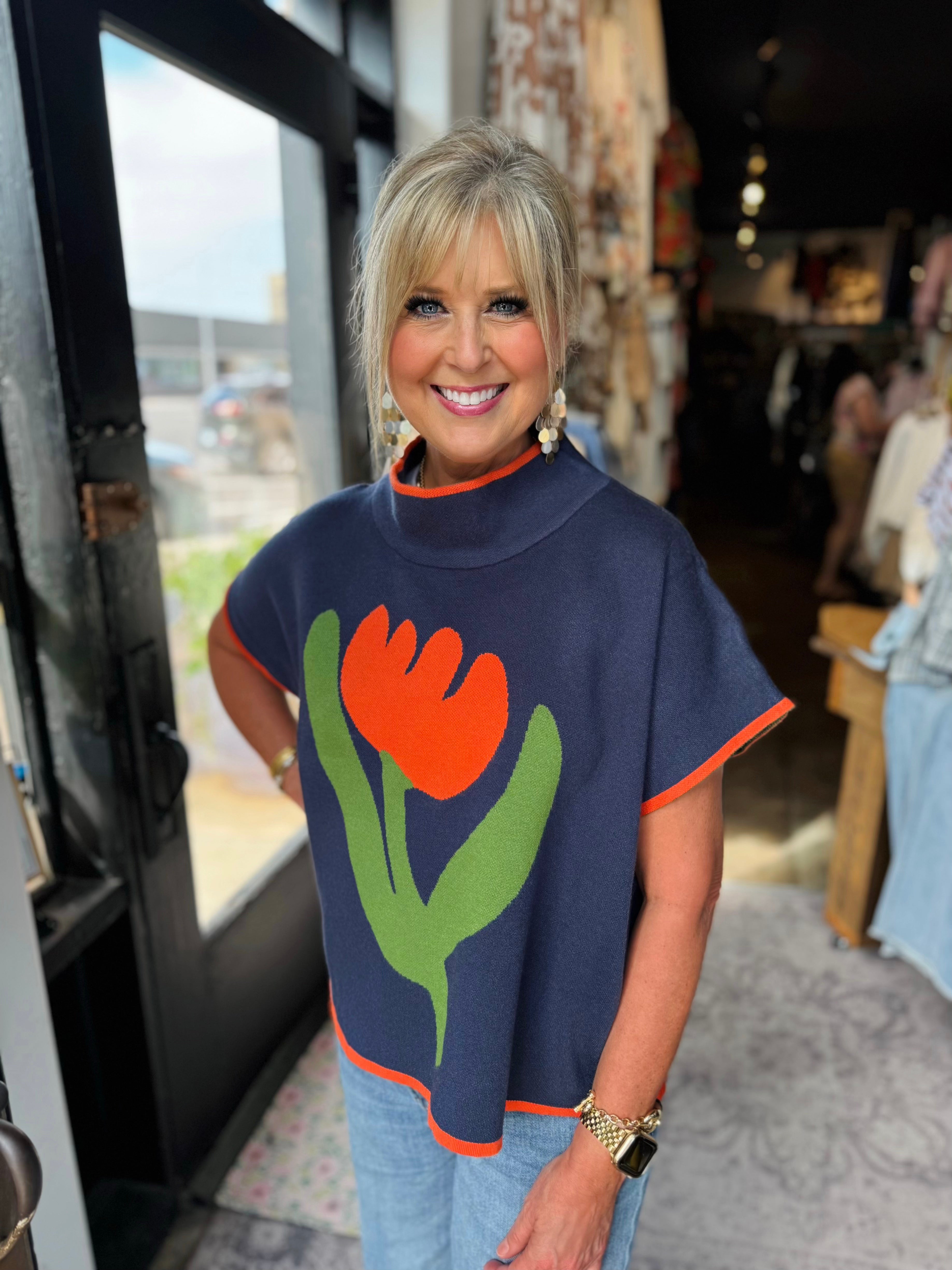 IVY JANE NAVY TULIP POPOVER SWEATER