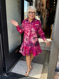 UNCLE FRANK WINE LINEN DRESS FLOUNCE