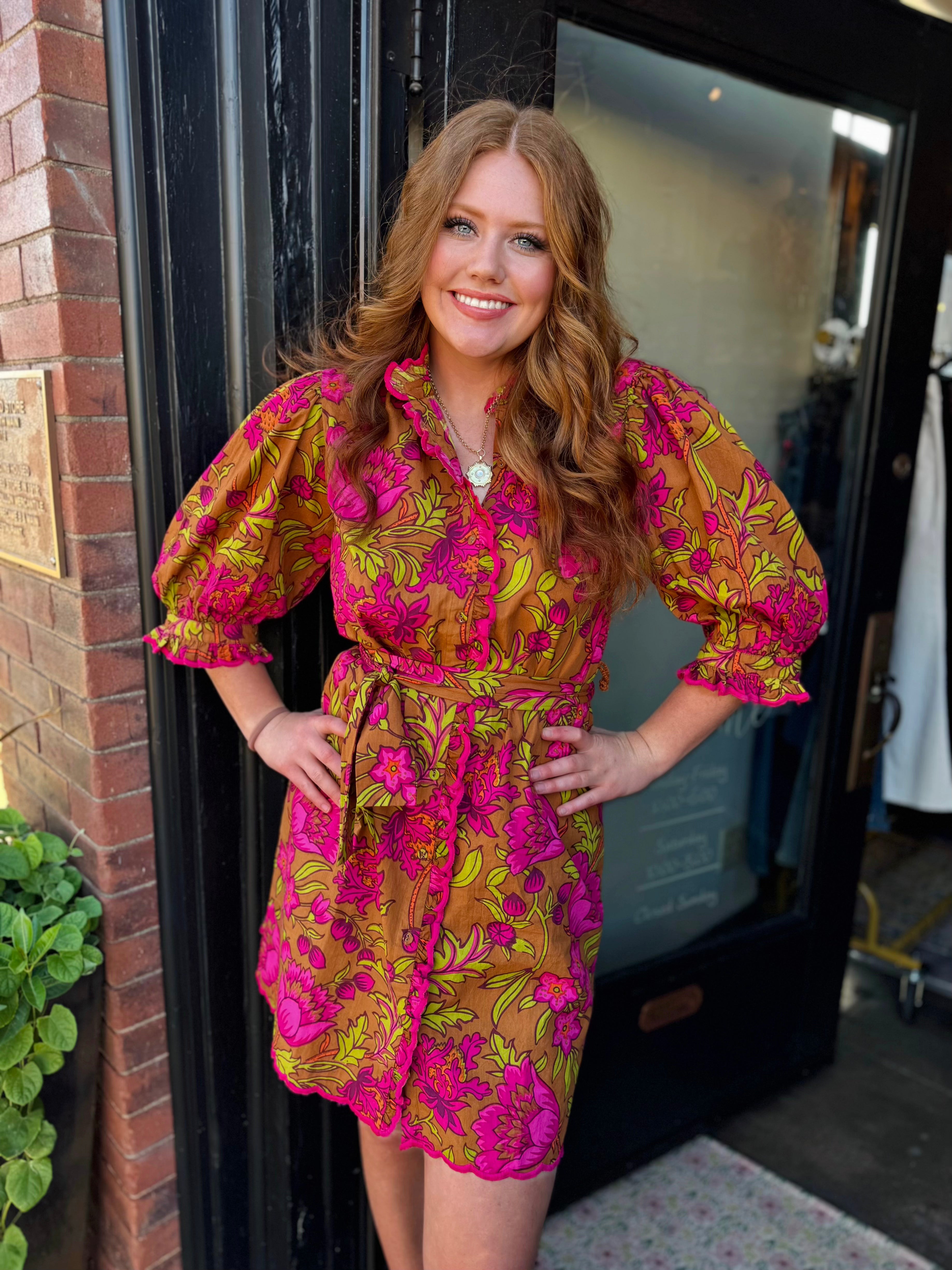 UNCLE FRANK BROWN TUCKED FRONT ALINE DRESS