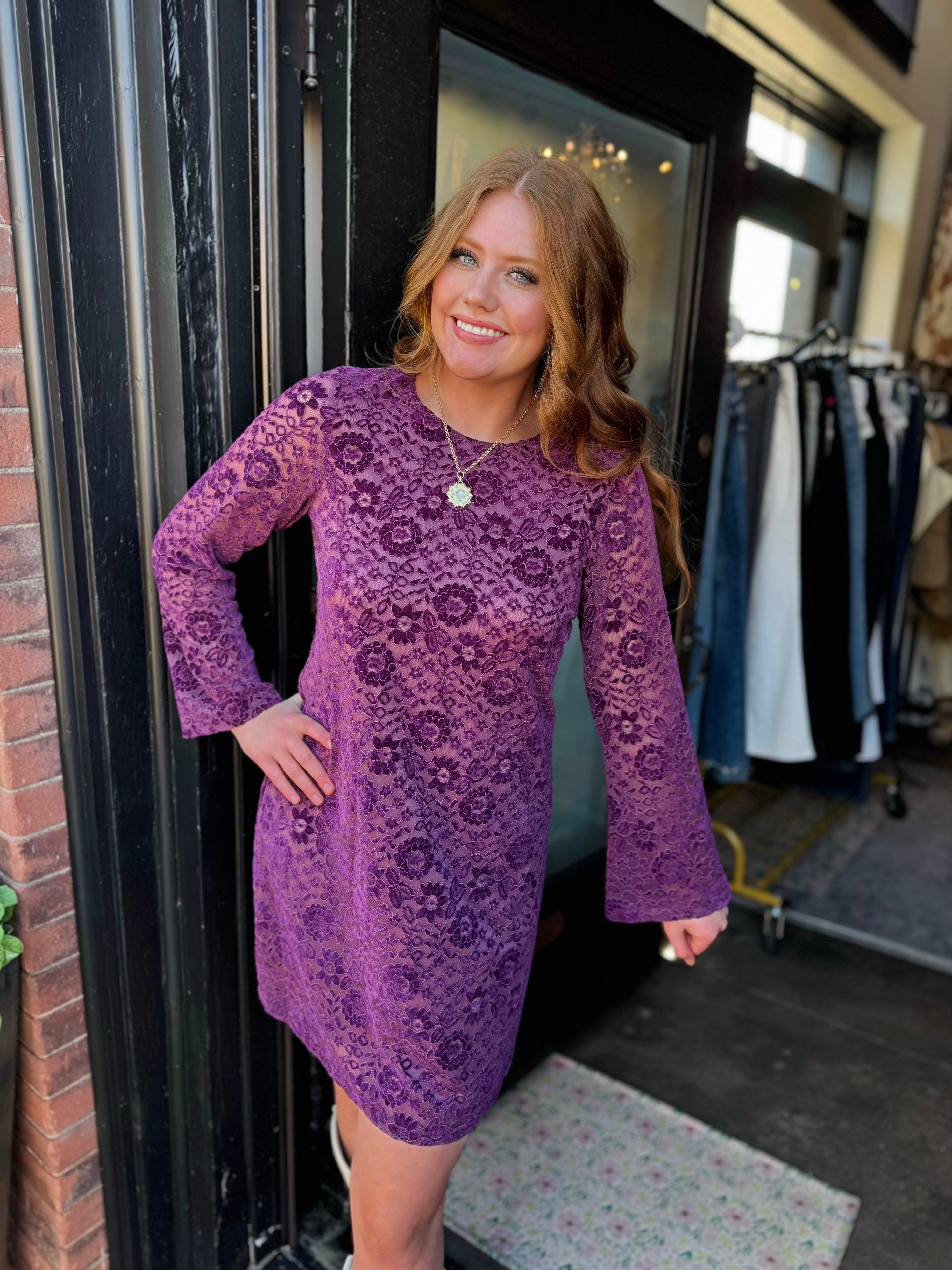 UNCLE FRANK PLUM LACE SHIFT DRESS