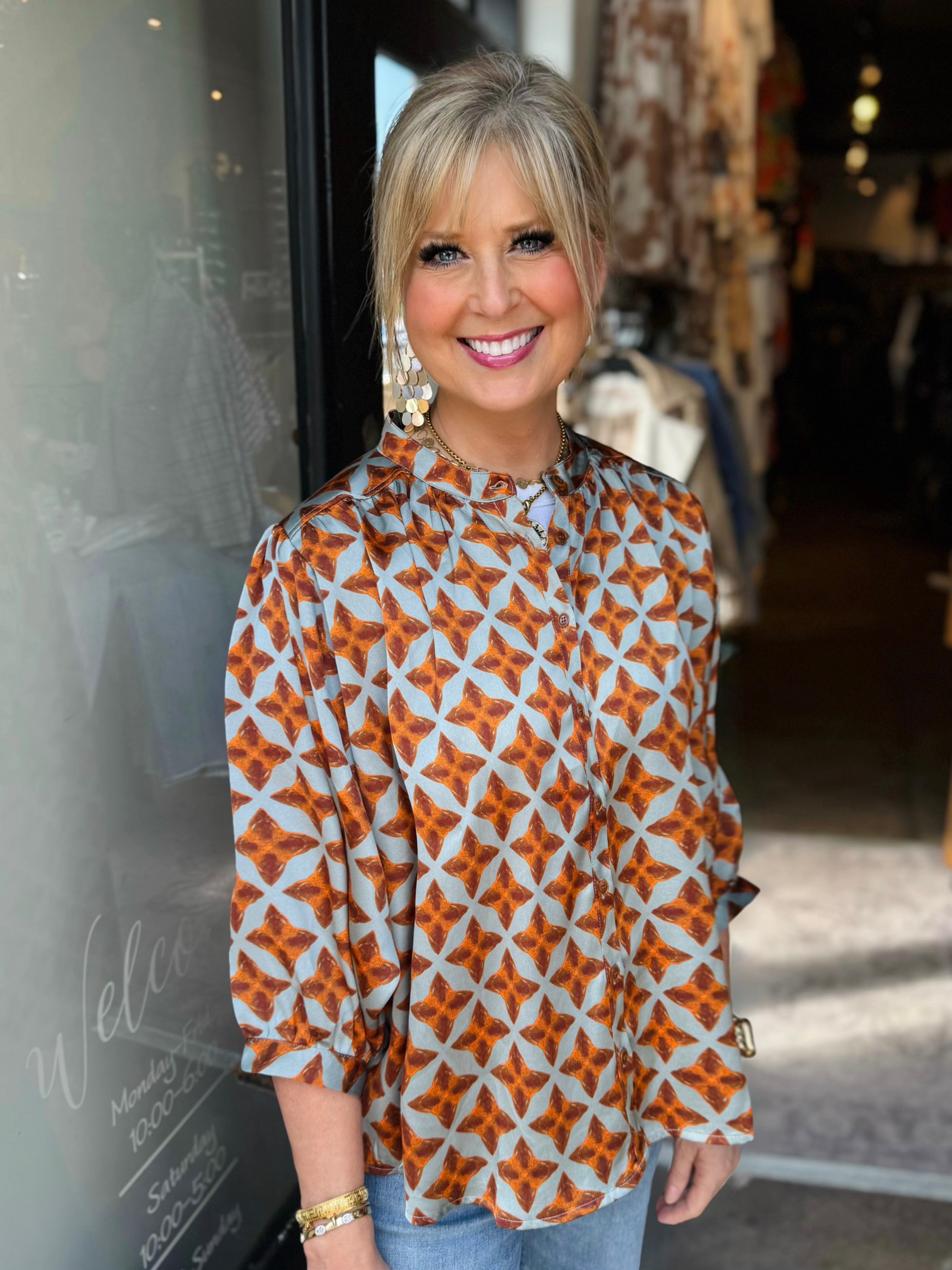 JOY JOY 79H2008 COPPER TILE BATWING BLOUSE
