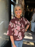 CHARLIE B ROSETTE BALLOON SLEEVE SWEATER
