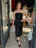 Apricot Black Velvet Sequin Bandeau Midi Dress