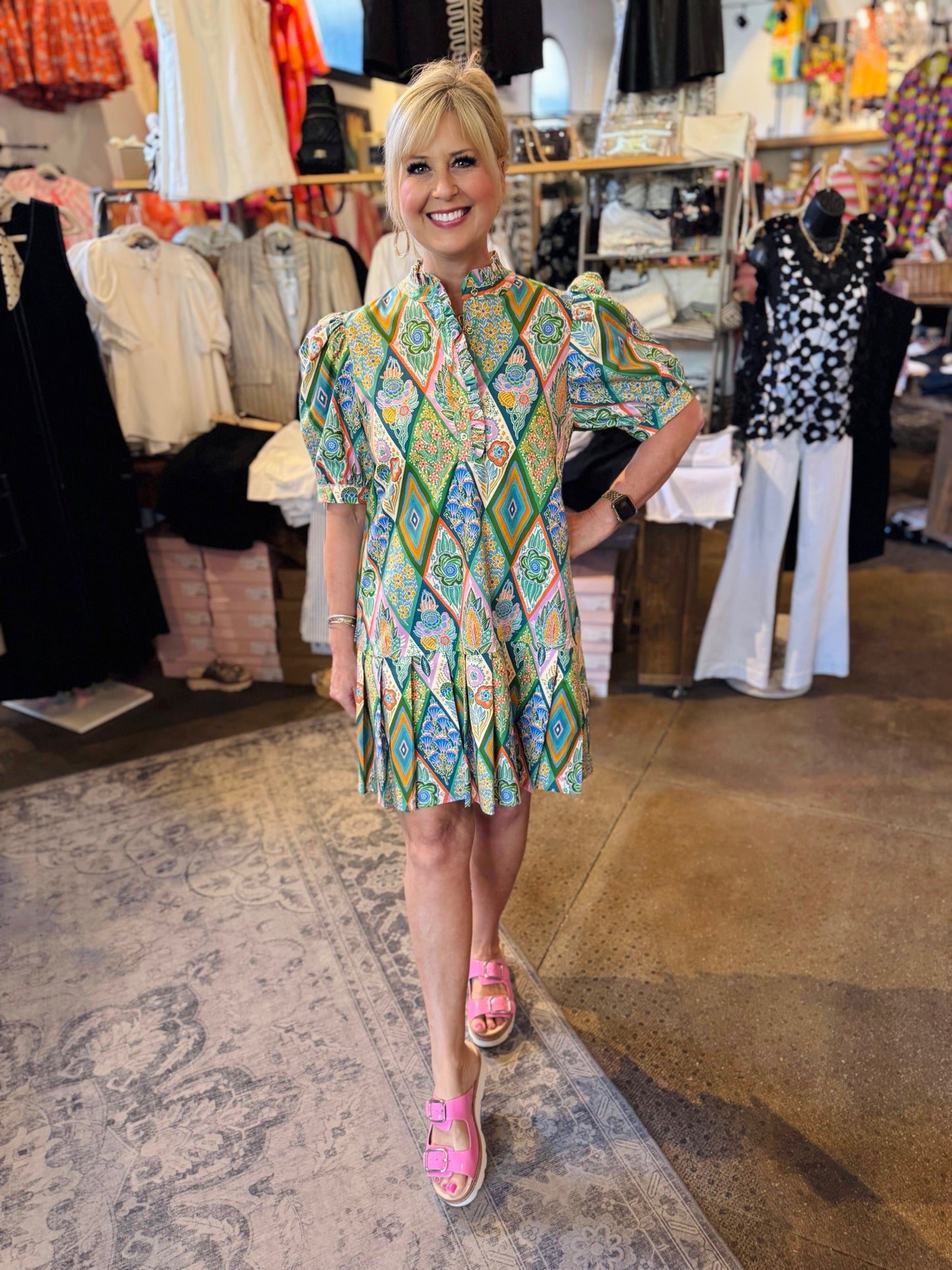 Uncle Frank Green Pleated Hem Dress