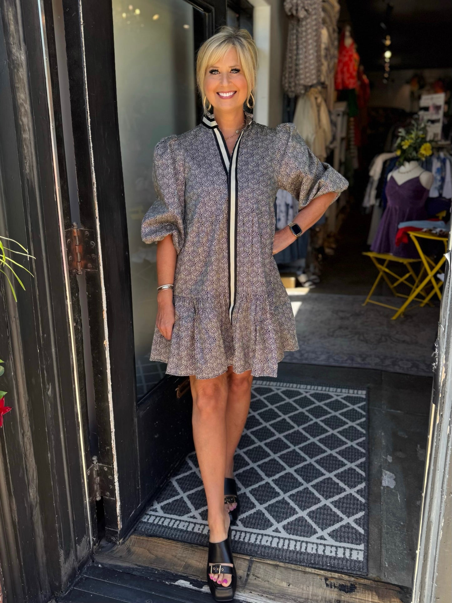 Emily McCarthy Black Tonal Monogram Sadie Dress
