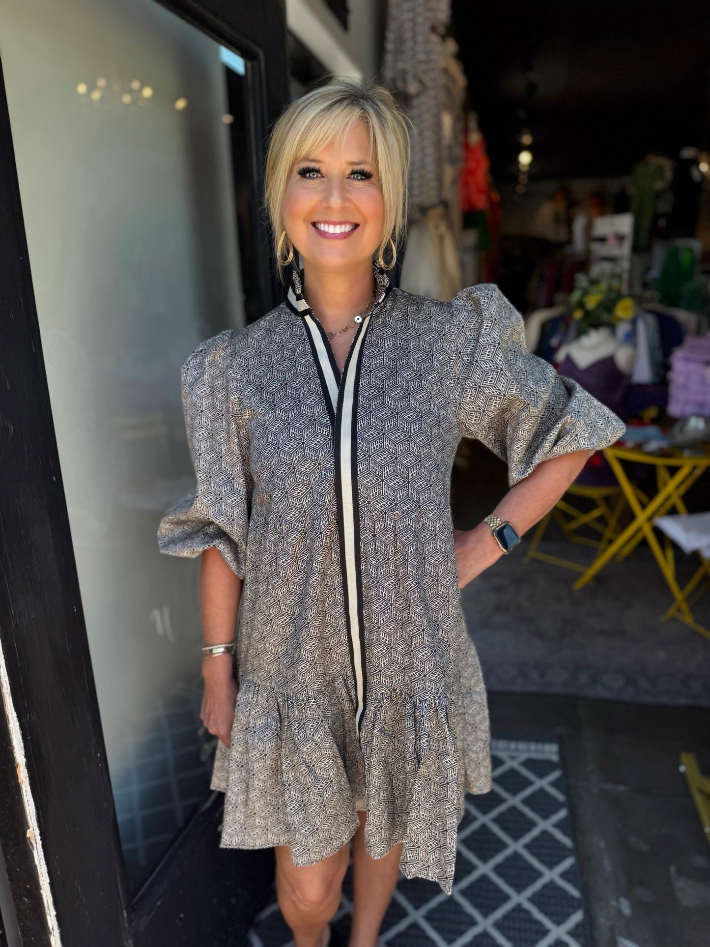 Emily McCarthy Black Tonal Monogram Sadie Dress