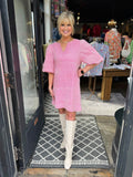 Uncle Frank Hot Pink Geometric Eyelet Bow Back Dress