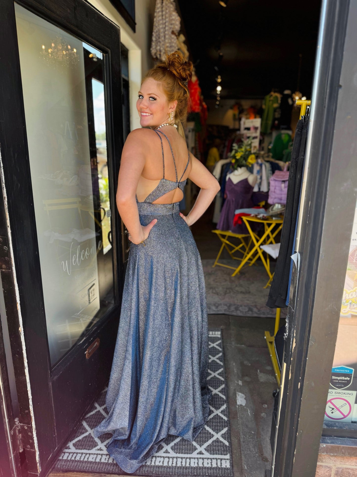 Juliet #208 Navy Blue Glitter Long Dress