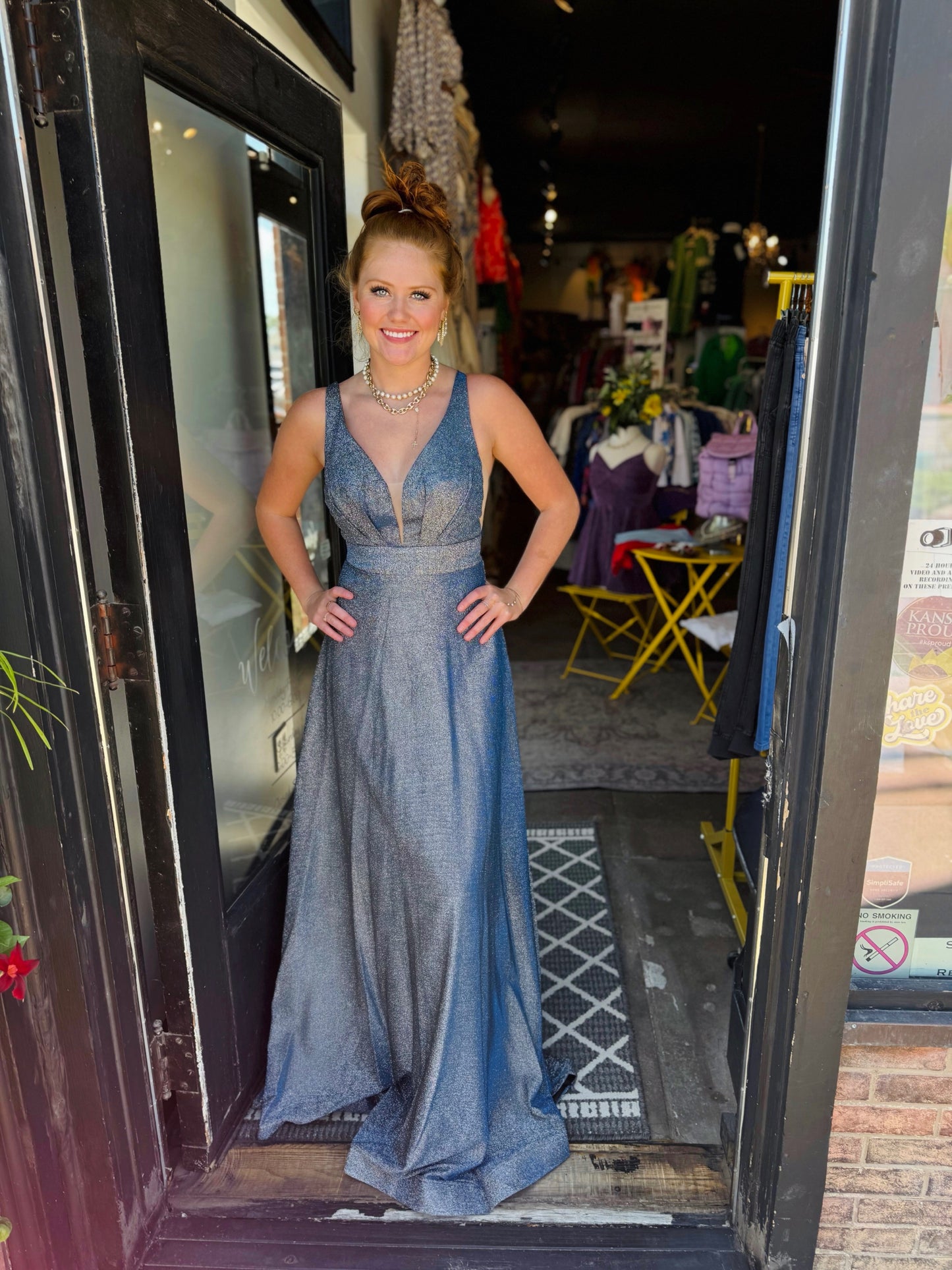 Juliet #208 Navy Blue Glitter Long Dress