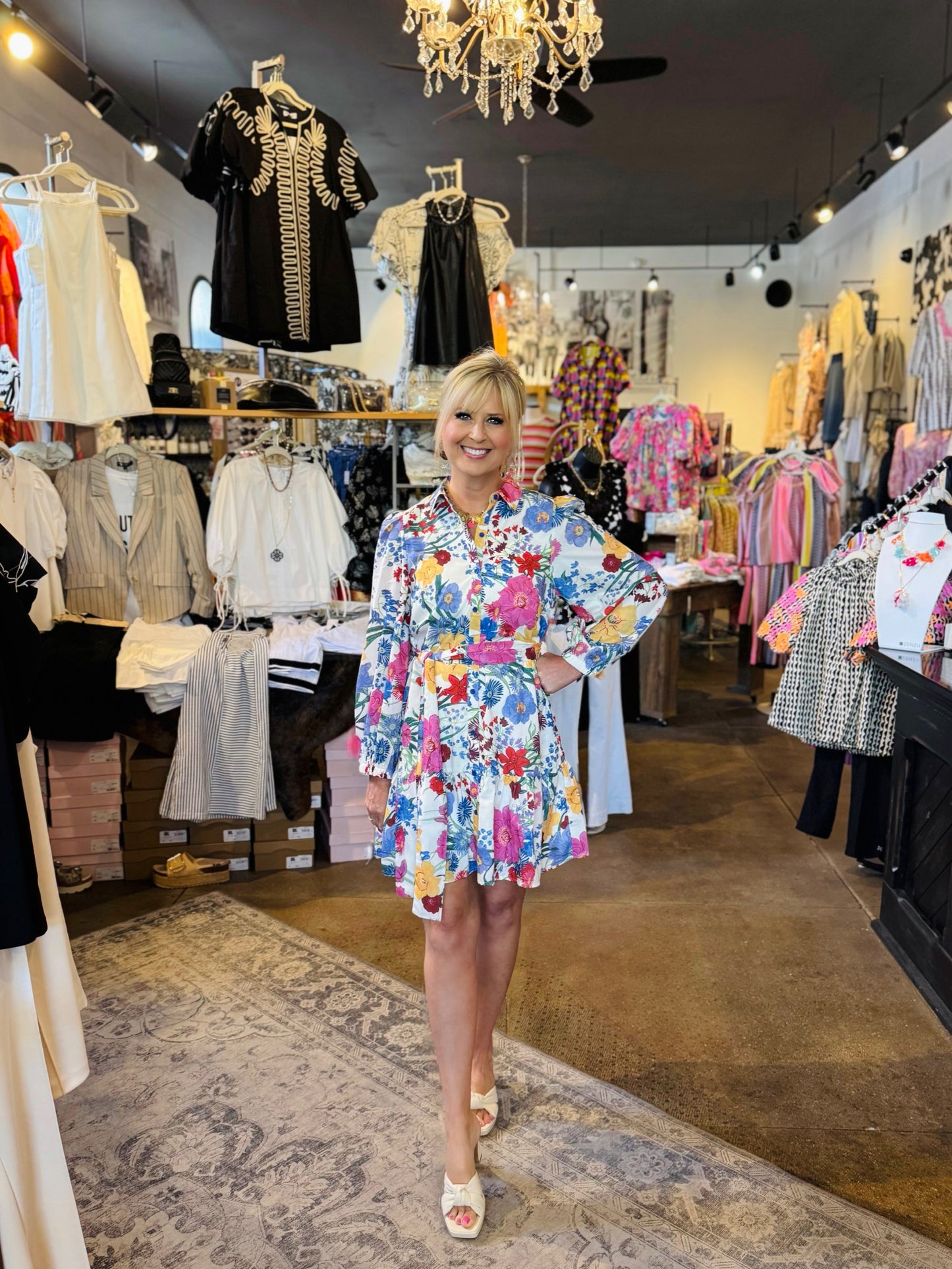 Joy Joy Garden Ruffled Hem Shirt Dress