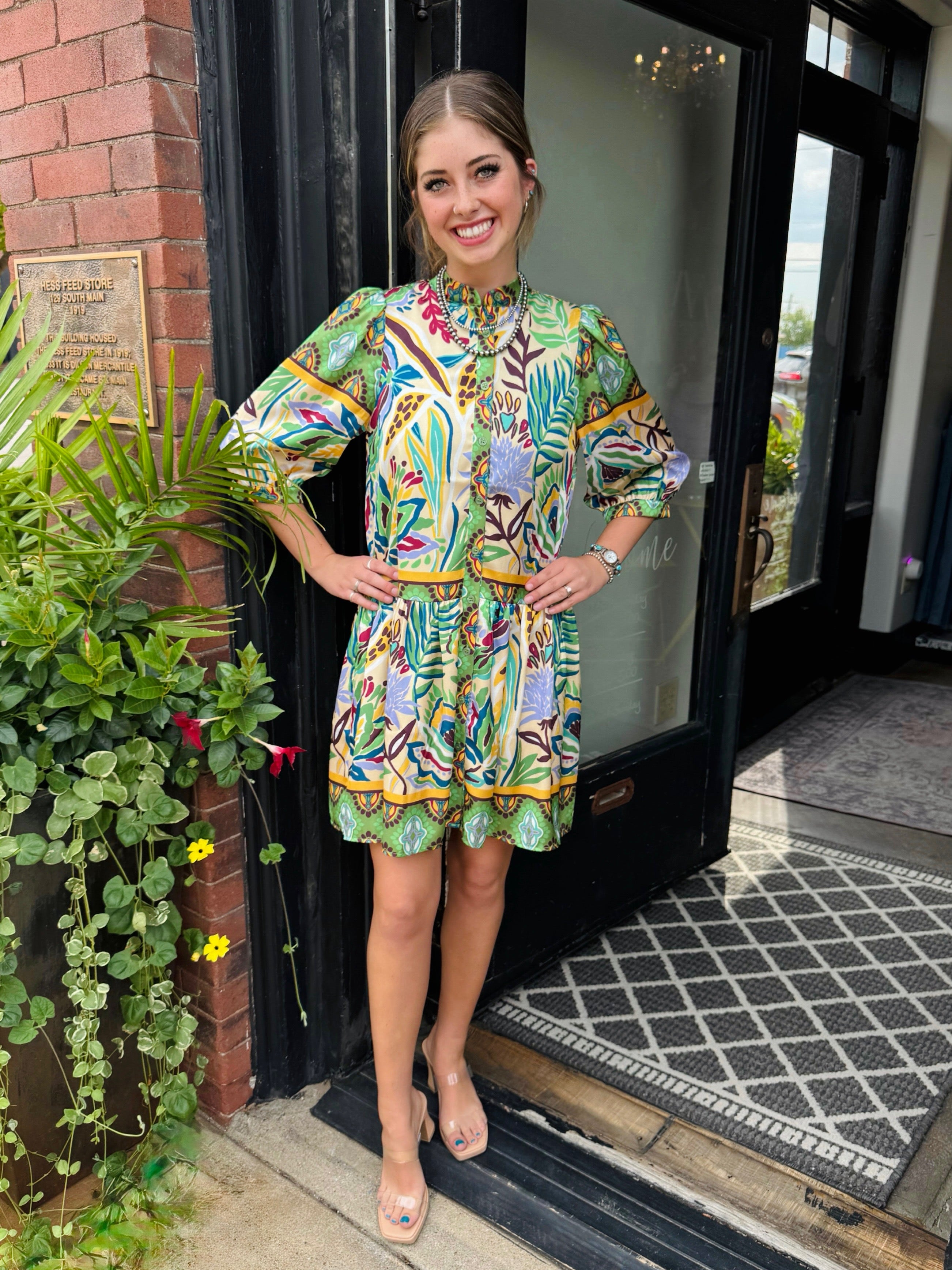Jade Forest Bor Tiered Shirt Dress