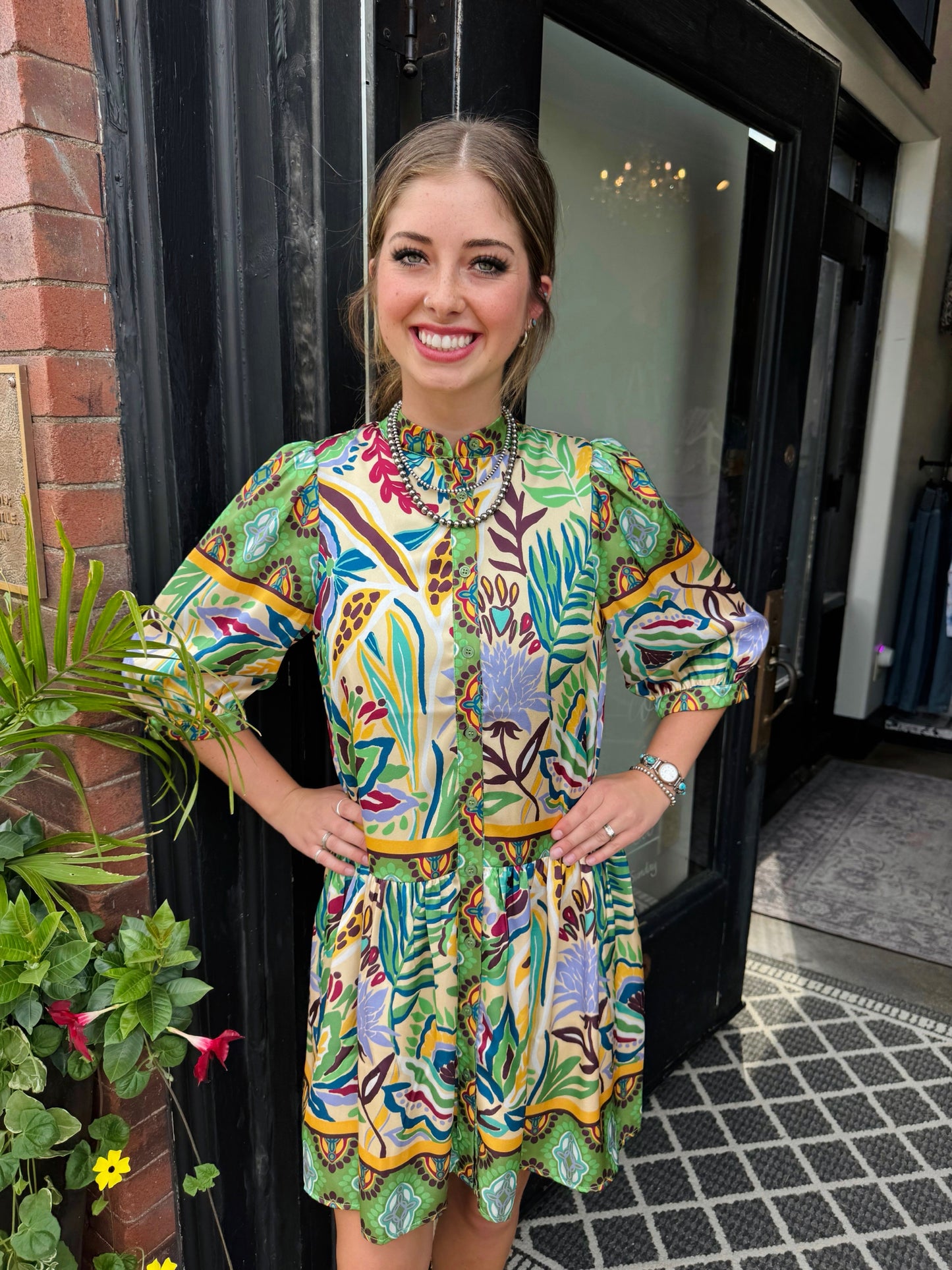 Jade Forest Bor Tiered Shirt Dress