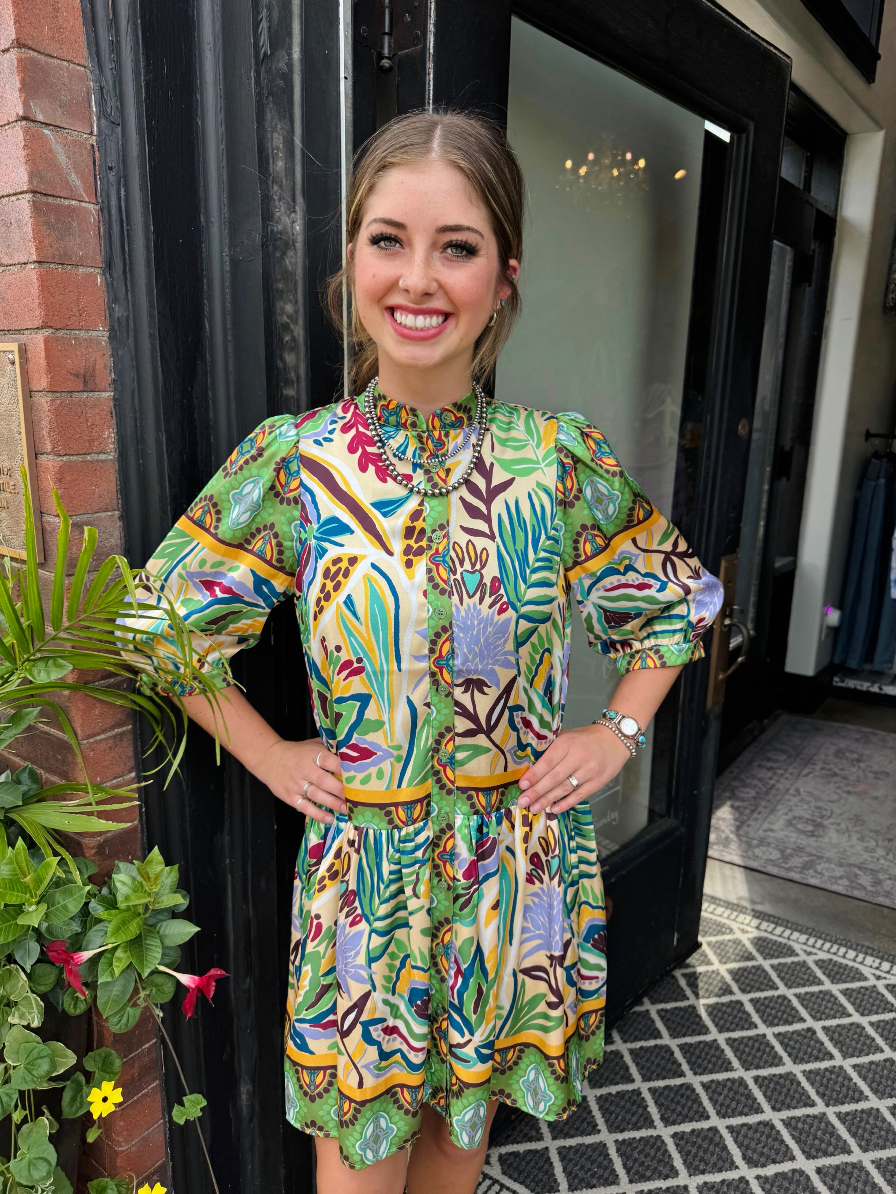 Jade Forest Bor Tiered Shirt Dress