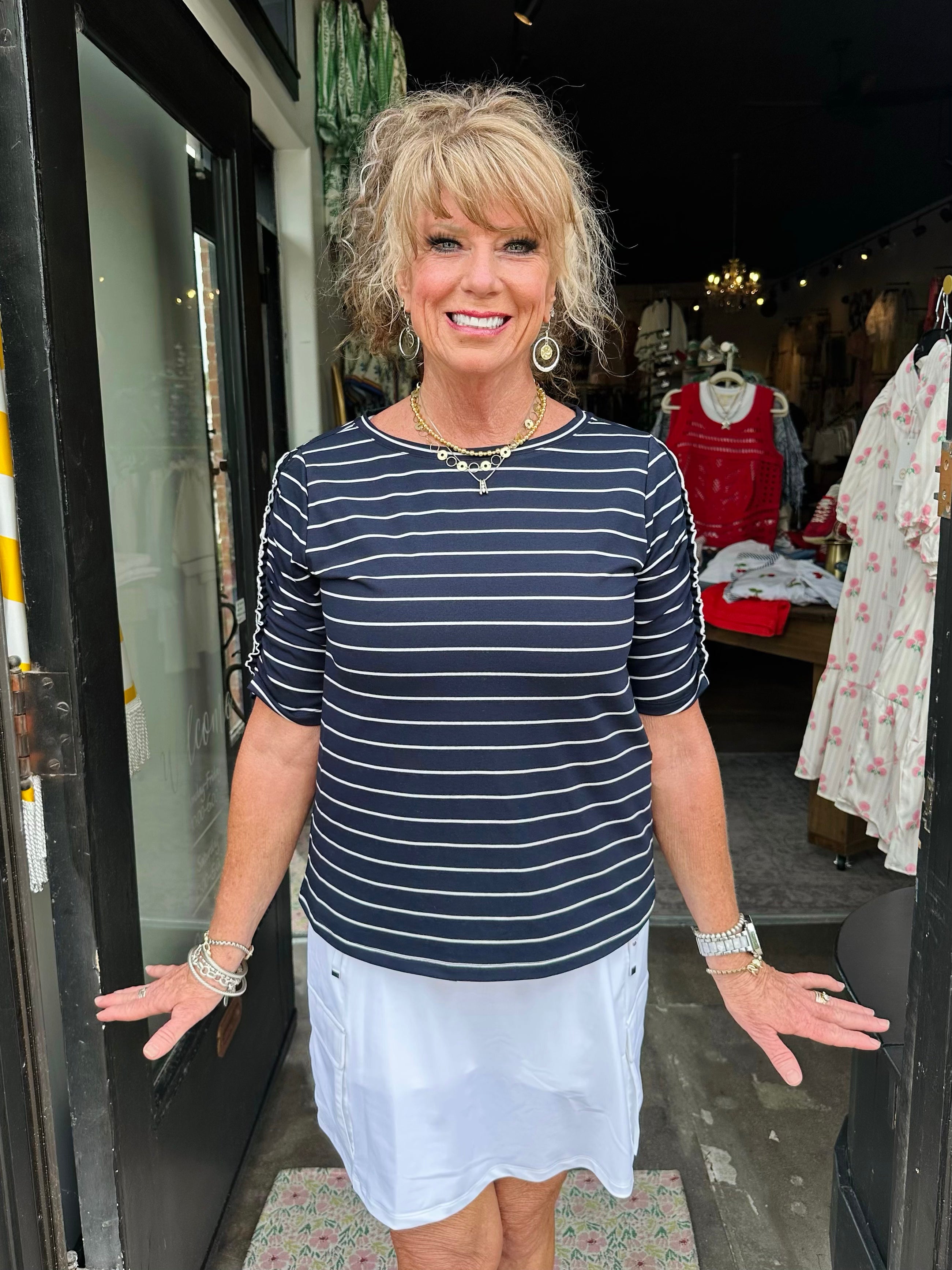 TRU LUXE T26477TM  NAVYSTRIPE TOP