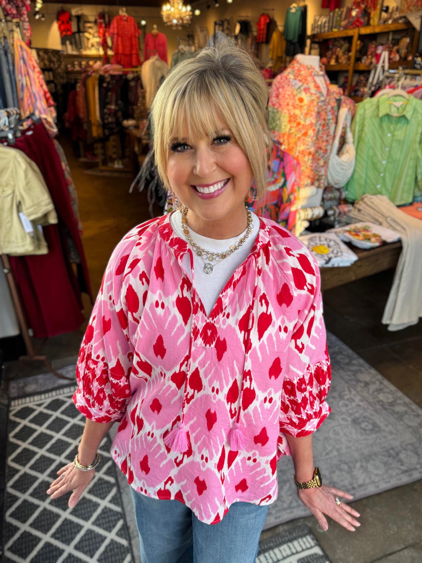 Ivy Jane Red Ikat Your Heart Top