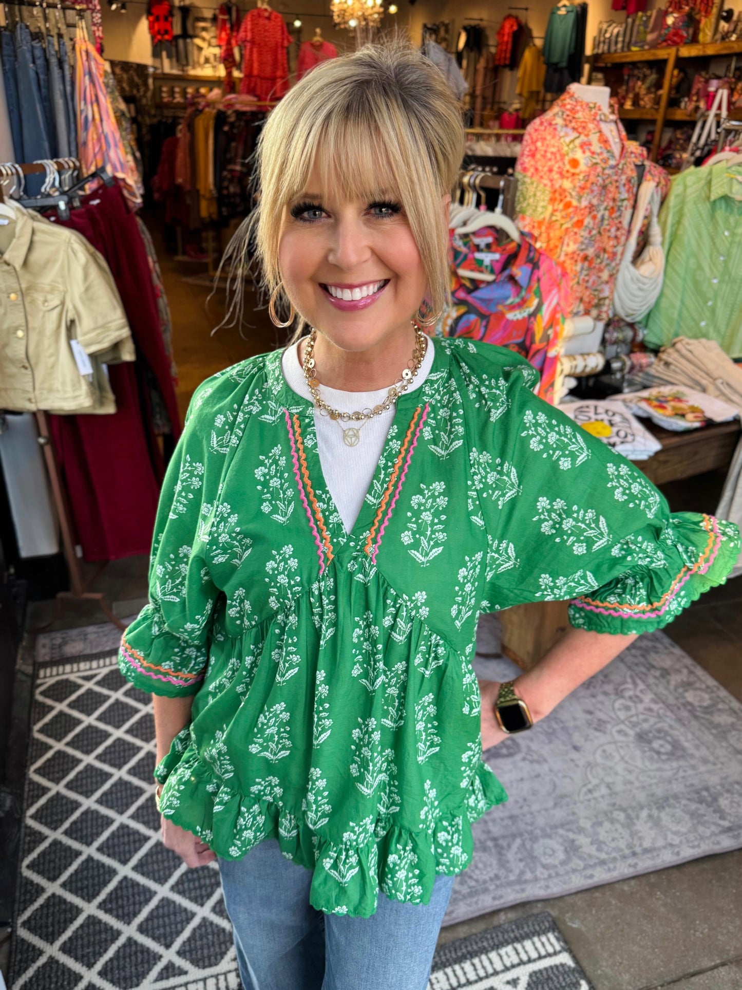 Ivy Jane Green Flouncy Top