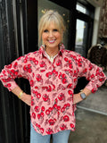 IVY JANE PINK TOMATO PRINT CAMP SHIRT