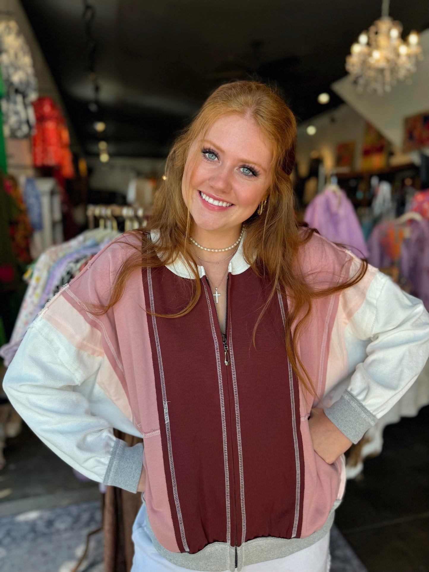 Coco & Carmen Burgundy Color Block Sweatshirt