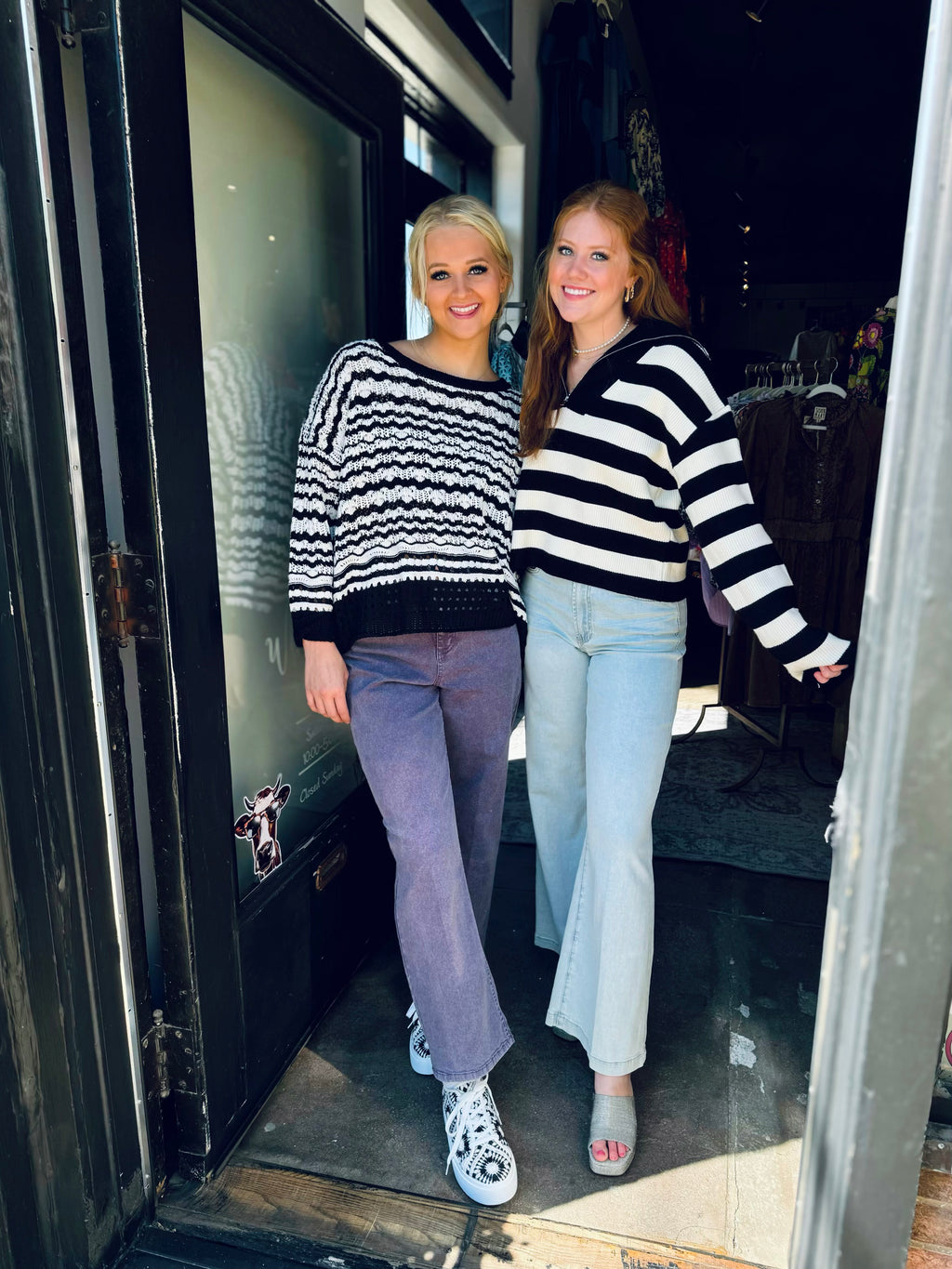 ENGLISH FACTORY Black/Ivory Striped half-zip sweater