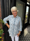 John Mark Bluprt All Over Emb Eyelet Printed Button Frt W/ Roll Sleeves