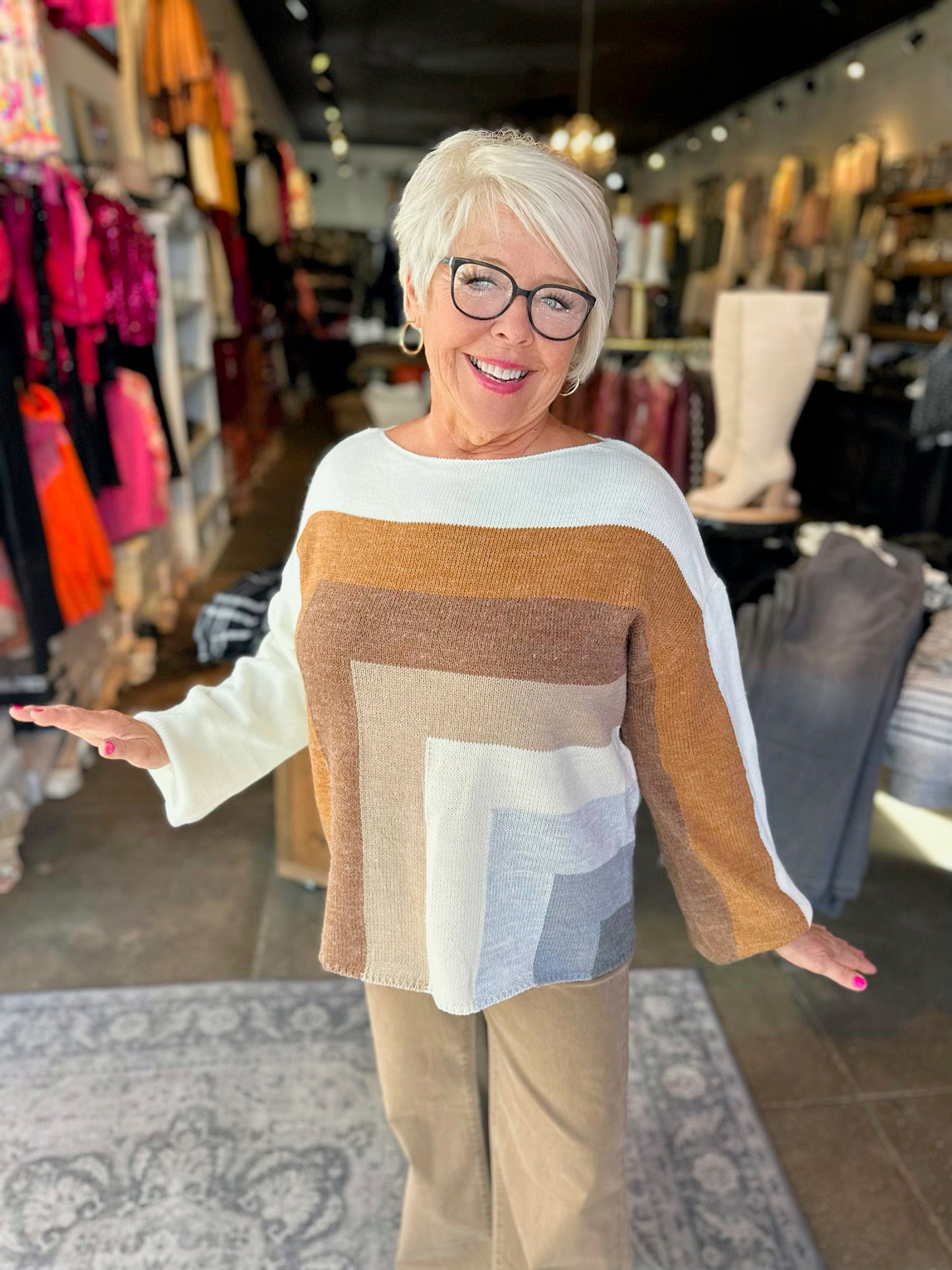 Fall Vibes Brown Color Block Sweater