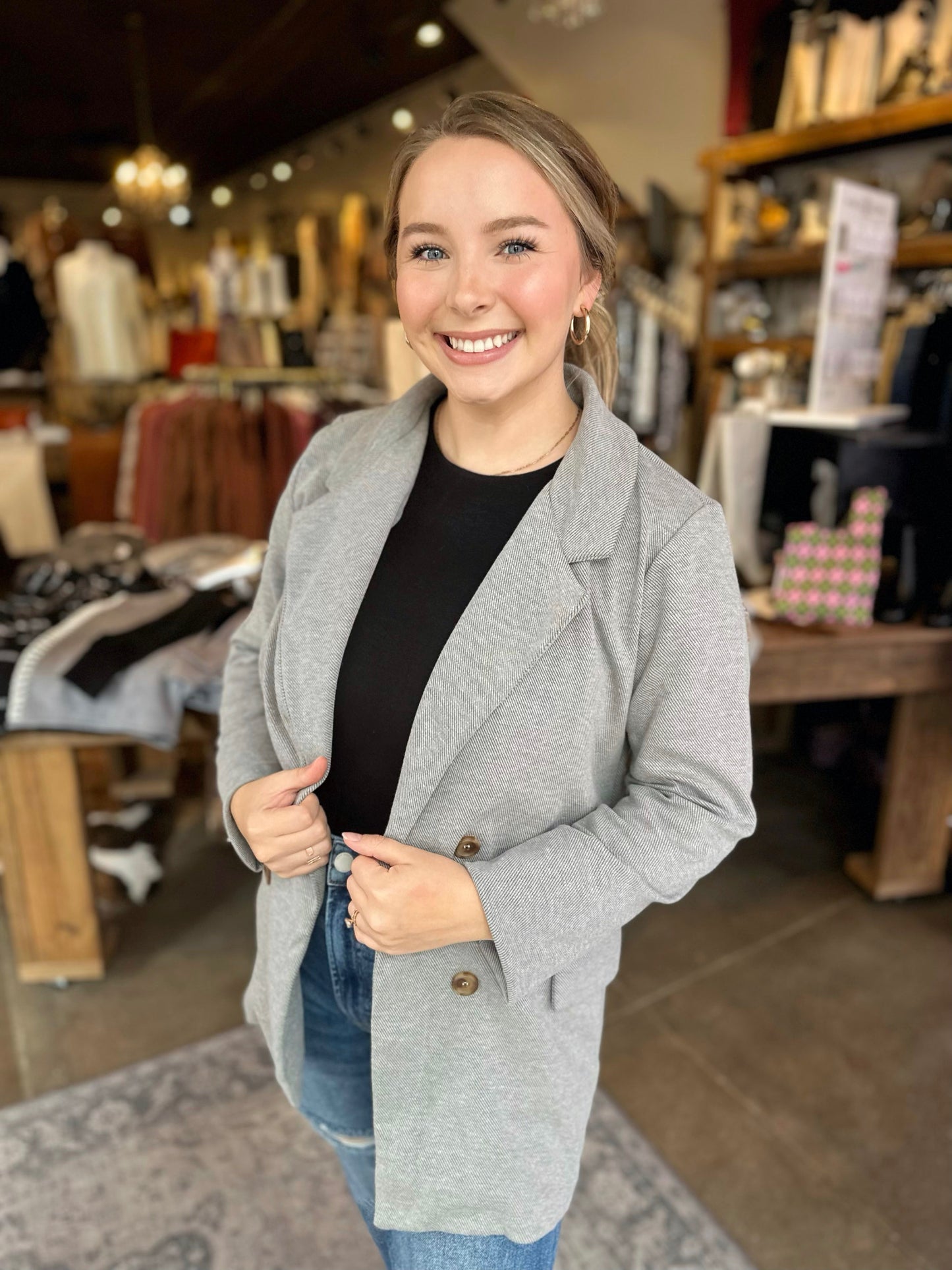 Cece Double Breasted Blazer in Light Charcoal