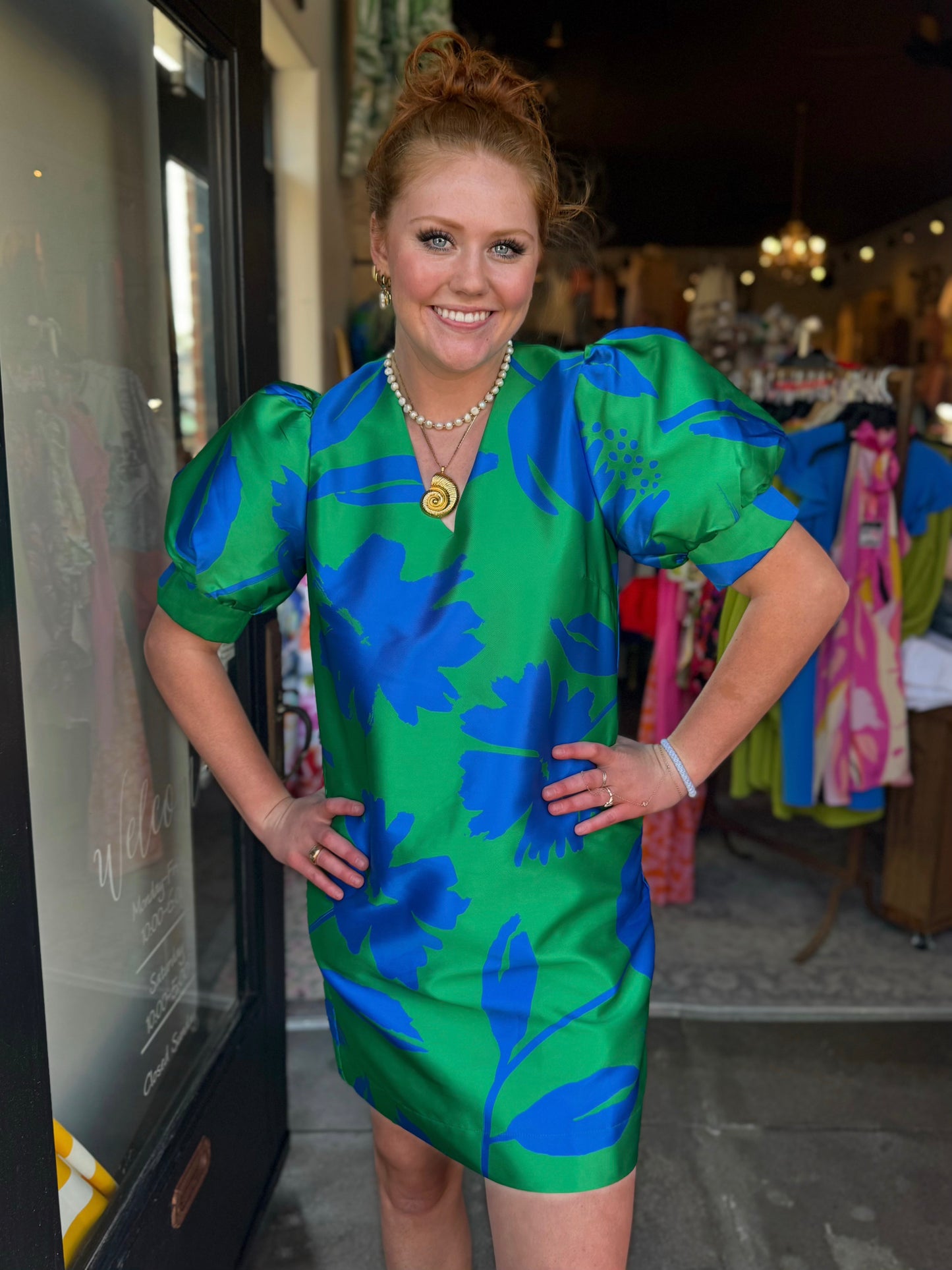JADE 78E5130 GREEN FLORAL BROCADE DRESS