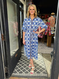 Jade Blue Damask Maxi Dress
