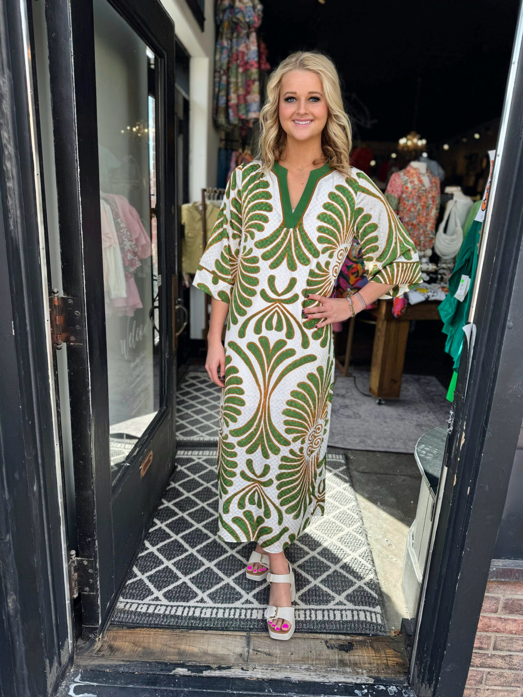 Jade Green Palm Trimmed Maxi